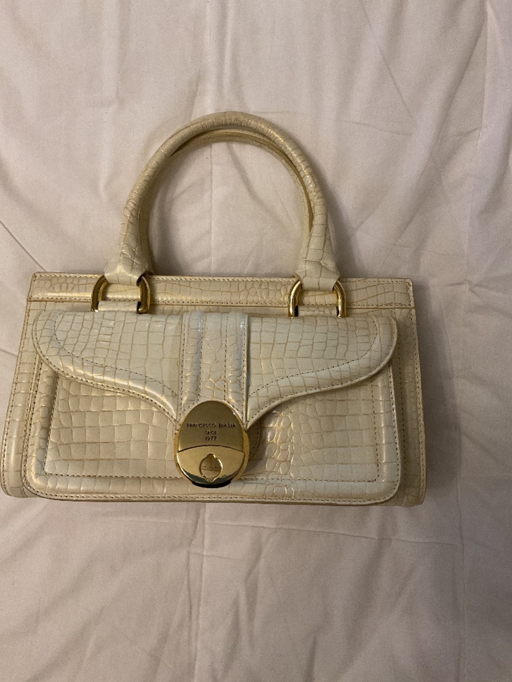 Francesco Biasa White and Gold Leather Satchel